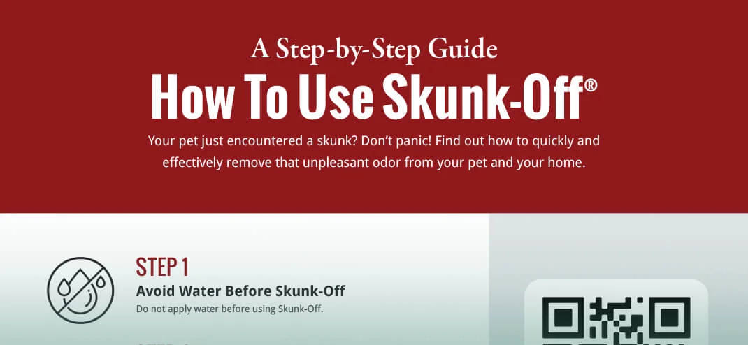 Preview of a step-by-step guide PDF on how to use Skunk-Off to remove skunk odor from pets. Click to view the full guide.