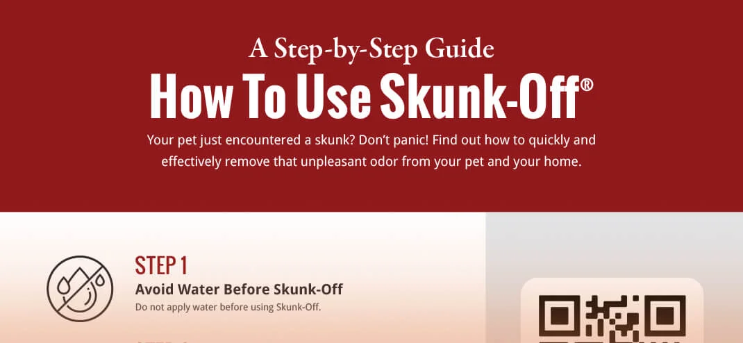 Preview of a step-by-step guide PDF on how to use Skunk-Off to remove skunk odor from pets. Click to view the full guide.