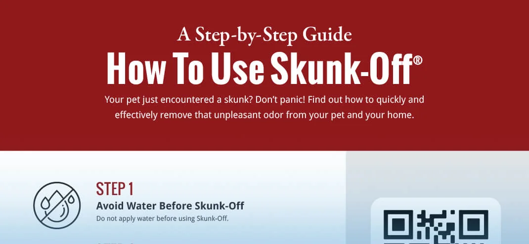Preview of a step-by-step guide PDF on how to use Skunk-Off to remove skunk odor from pets. Click to view the full guide.